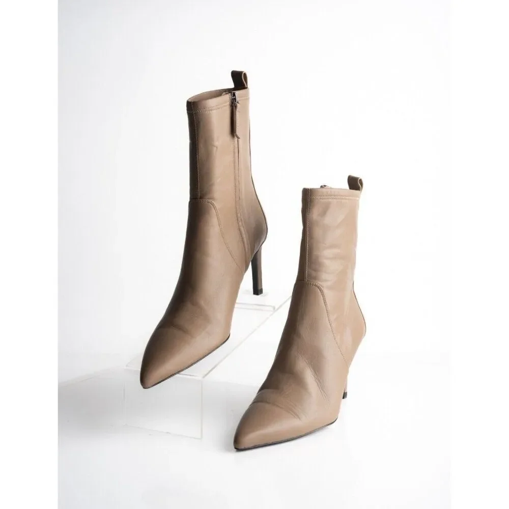 Massimo Dutti Womens Brown Boots Booties Leather Mid Calf Pointed EU 40 US 9 - Picture 1 of 8